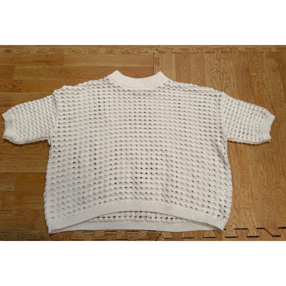 DR2 by Daniel Rainn White Open Knit Short Sleeve Mock Neck Sweater Small